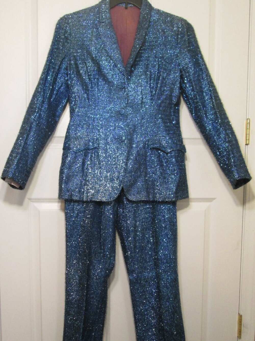 Vintage Lasso Western Wear 2pc Jacket & Pants Suit Women S Blue Shimmer Luxury